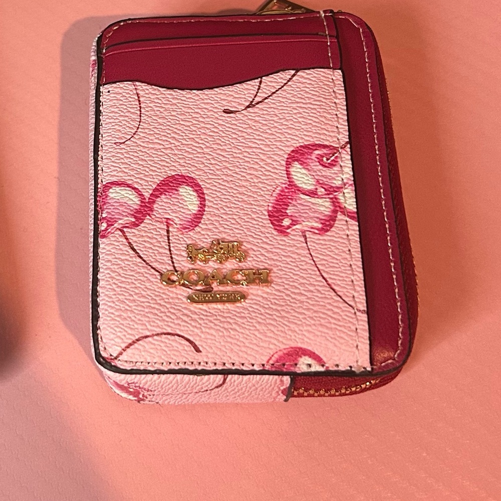 Coach Pink and White Floral Card Case